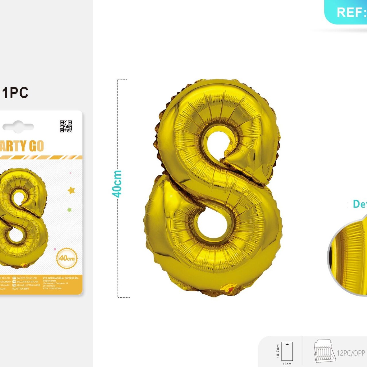 Partygo-Small-Gold-Metallic Gold Number Balloon Set for Party Decor-1 PCS